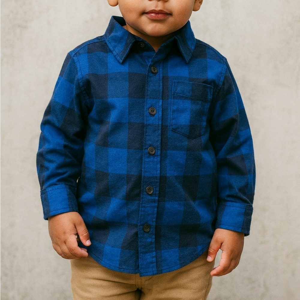 Untuckit Youth Boys Blue Buffalo Plaid Flannel Shirt Size 4 / 5